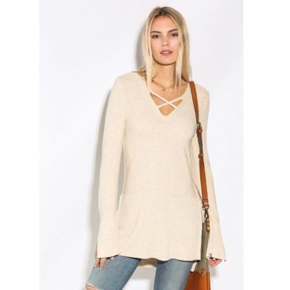 Free People Sweaters - Free People Cream Cut Out Knit Tunic Sweater